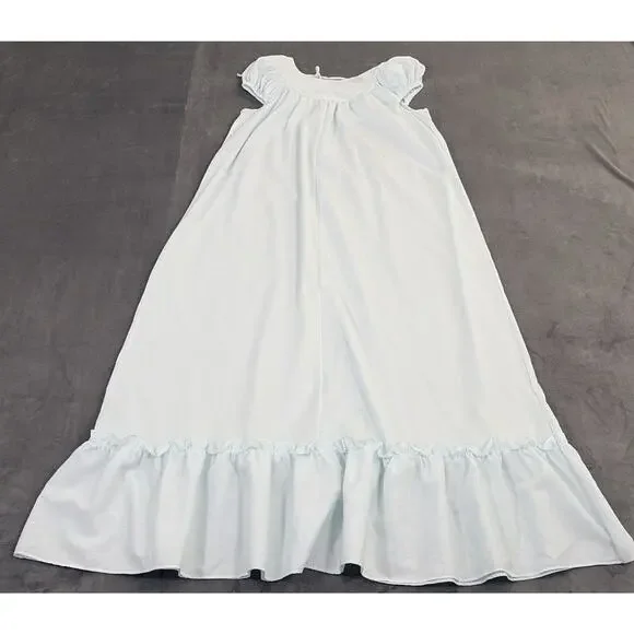 Vintage Gilead Light Blue Summer Robe & Nightgown Floral Embroidery Medium Chrty - Picture 9 of 16